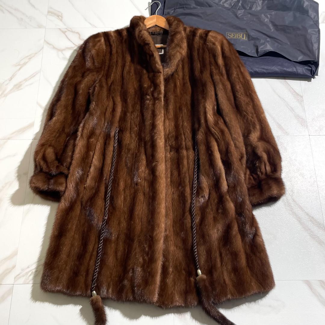 総丈90㎝ サガミンク 銀サガ MITSUKOSHI デミバフミンク コート L