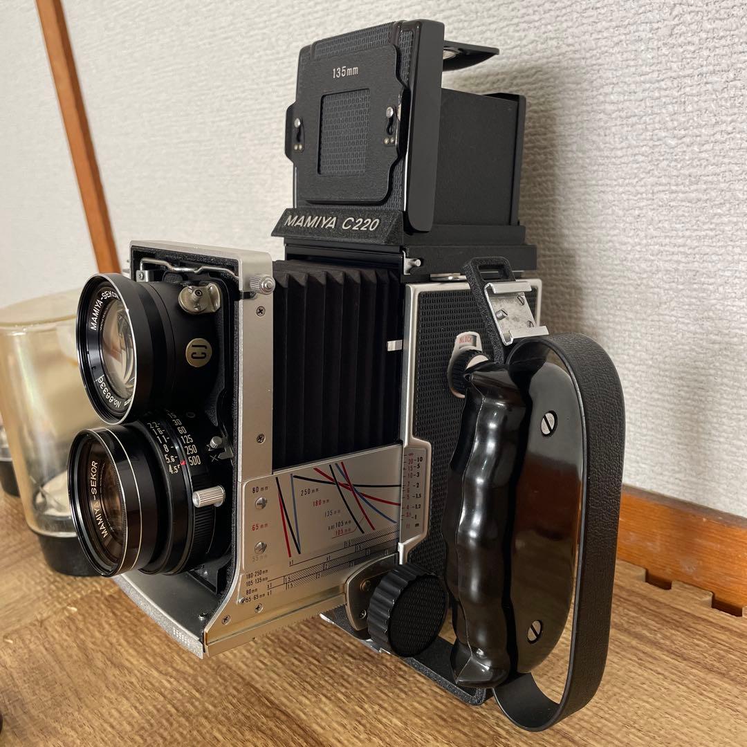 MAMIYA C220 55mmレンズ、135mmレンズ 、ハンドグリップセット