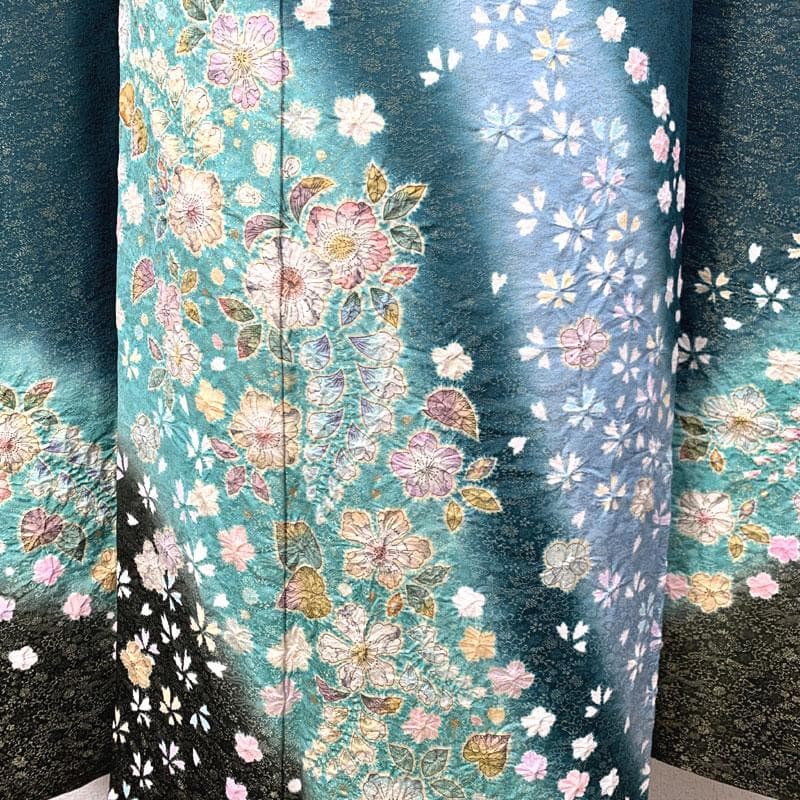 511z11〇緑 翠山工房 徳永憲峯 振袖 地紋 金通し 辻が花〇成人式 結婚式