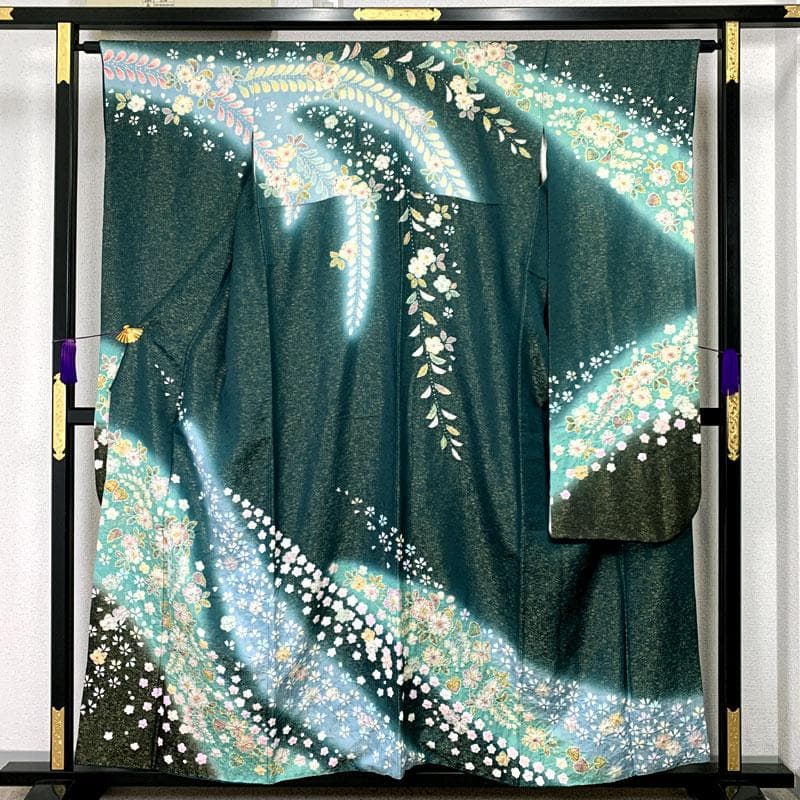 511z11〇緑 翠山工房 徳永憲峯 振袖 地紋 金通し 辻が花〇成人式 結婚式