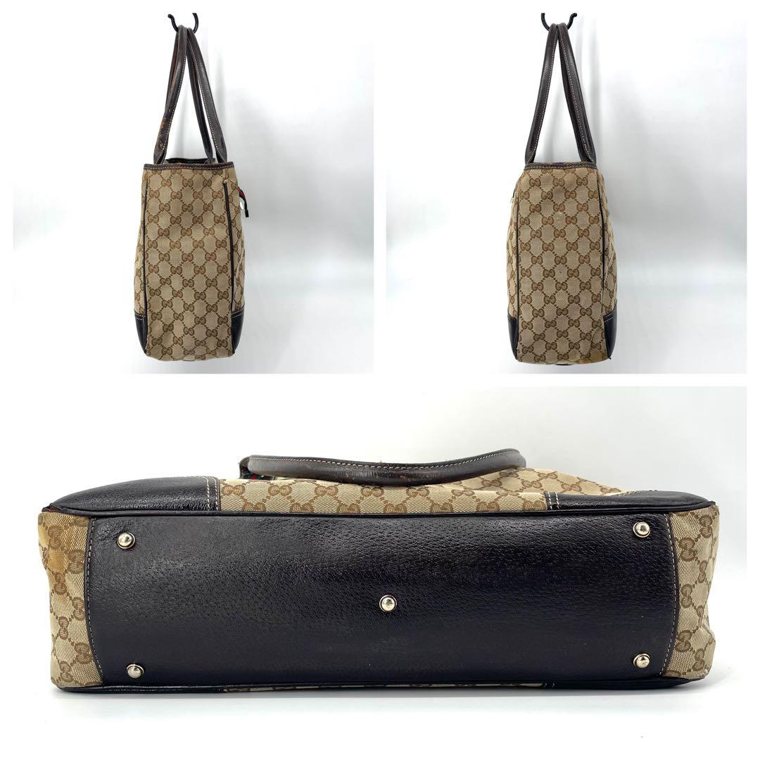 グッチ✨GGキャンバス レザー トートバッグ A4収納可 シェリーライン ハンド