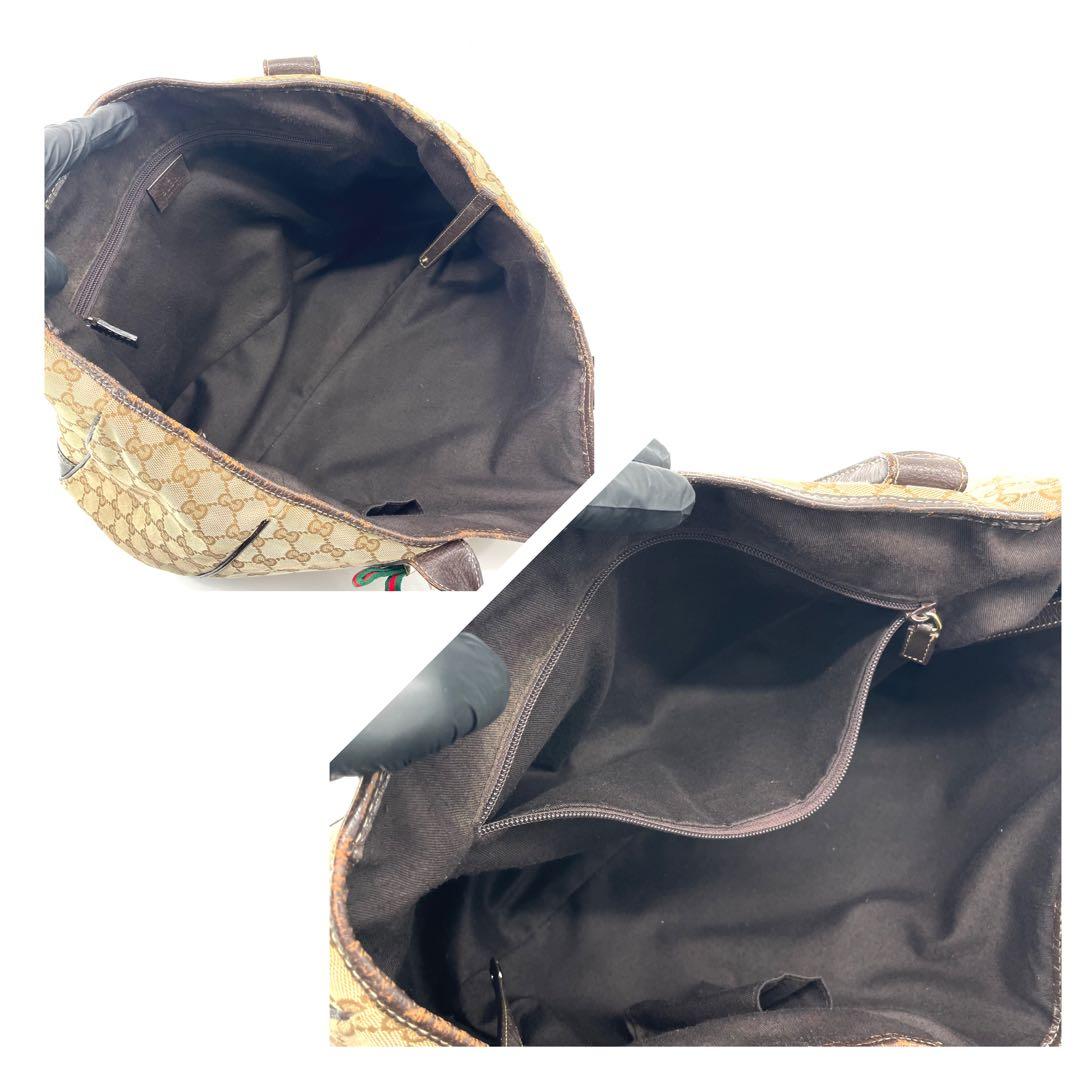 グッチ✨GGキャンバス レザー トートバッグ A4収納可 シェリーライン ハンド