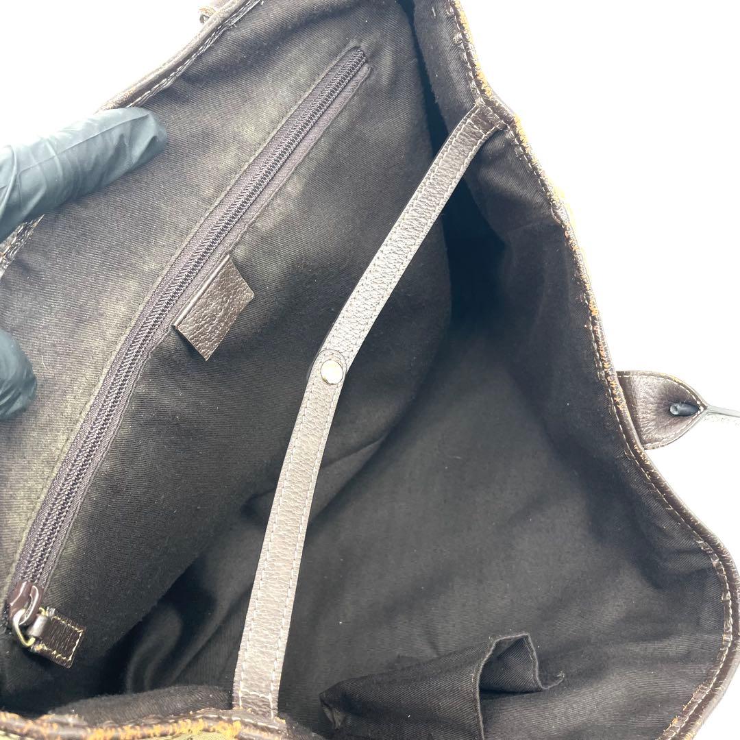 グッチ✨GGキャンバス レザー トートバッグ A4収納可 シェリーライン ハンド