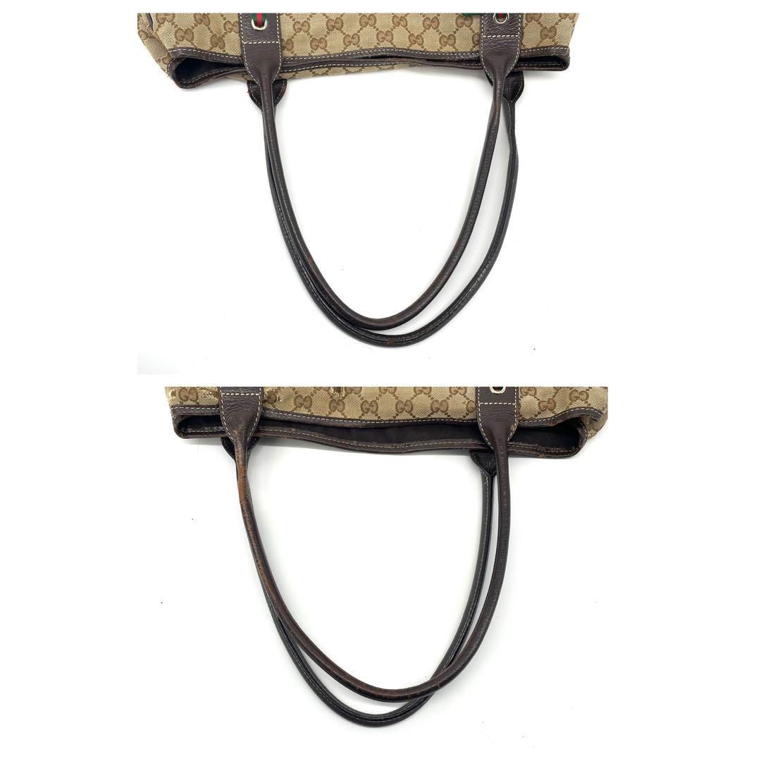 グッチ✨GGキャンバス レザー トートバッグ A4収納可 シェリーライン ハンド