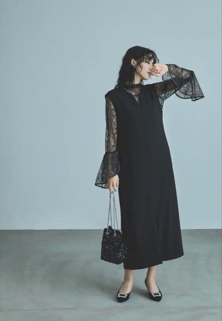 niana ベルスリーブスリットドレス パーティードレス 結婚式