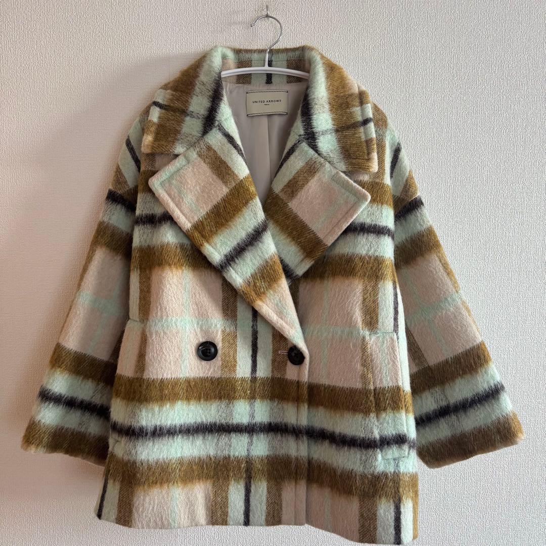 UNITED ARROWS シャギー チェック ショート コート【☆美品】