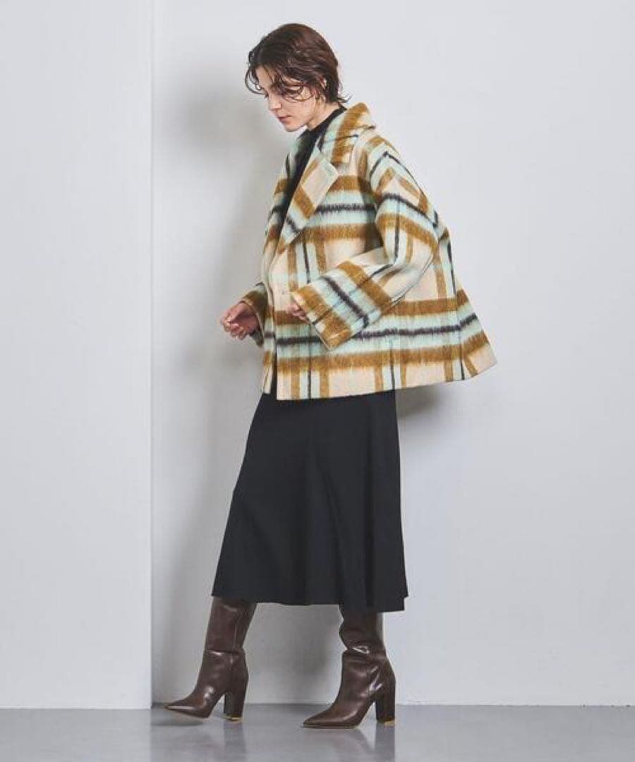 UNITED ARROWS シャギー チェック ショート コート【☆美品】