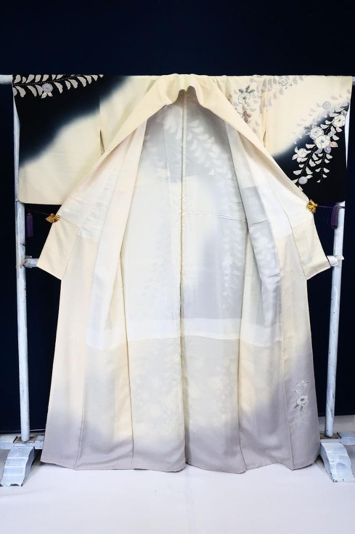 美品 訪問着 辻が花 オフホワイト 黒 モノトーン 身丈160cm 正絹