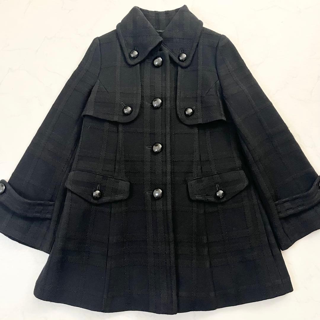 希少　バーバリーブルーレーベル　シャドーチェックコート　Aライン ブラック　38