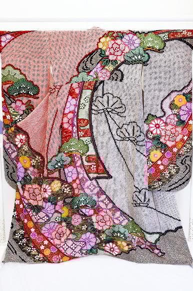 ★専用★美品 本振袖 総絞り 赤 墨黒 牡丹 菊 金彩加工 身丈162cm 正絹
