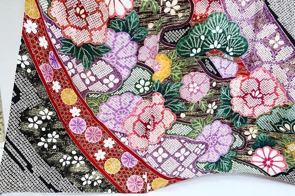 ★専用★美品 本振袖 総絞り 赤 墨黒 牡丹 菊 金彩加工 身丈162cm 正絹