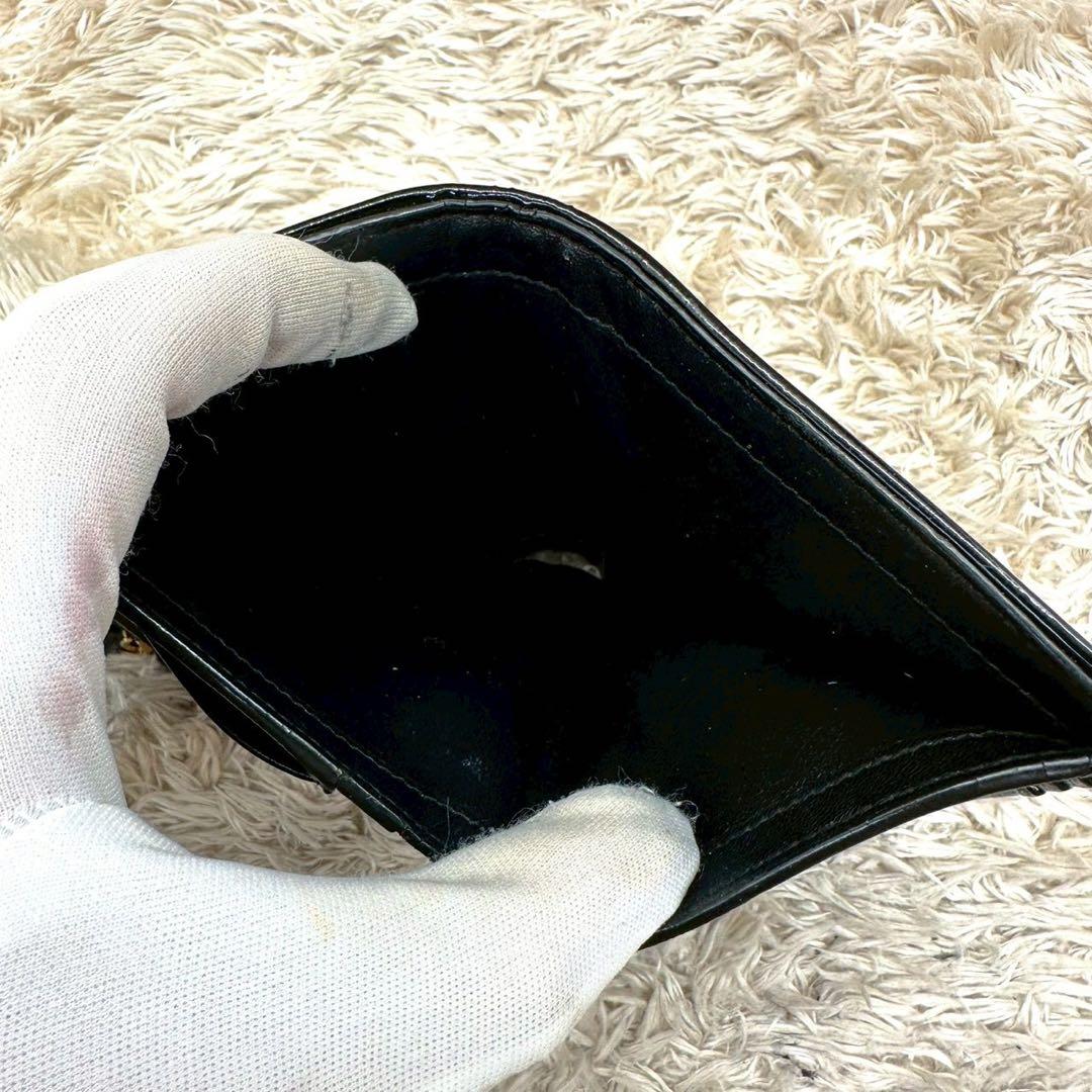 【美品】サンローラン 三つ折財布 ブラック エナメル YSL ゴールドロゴ