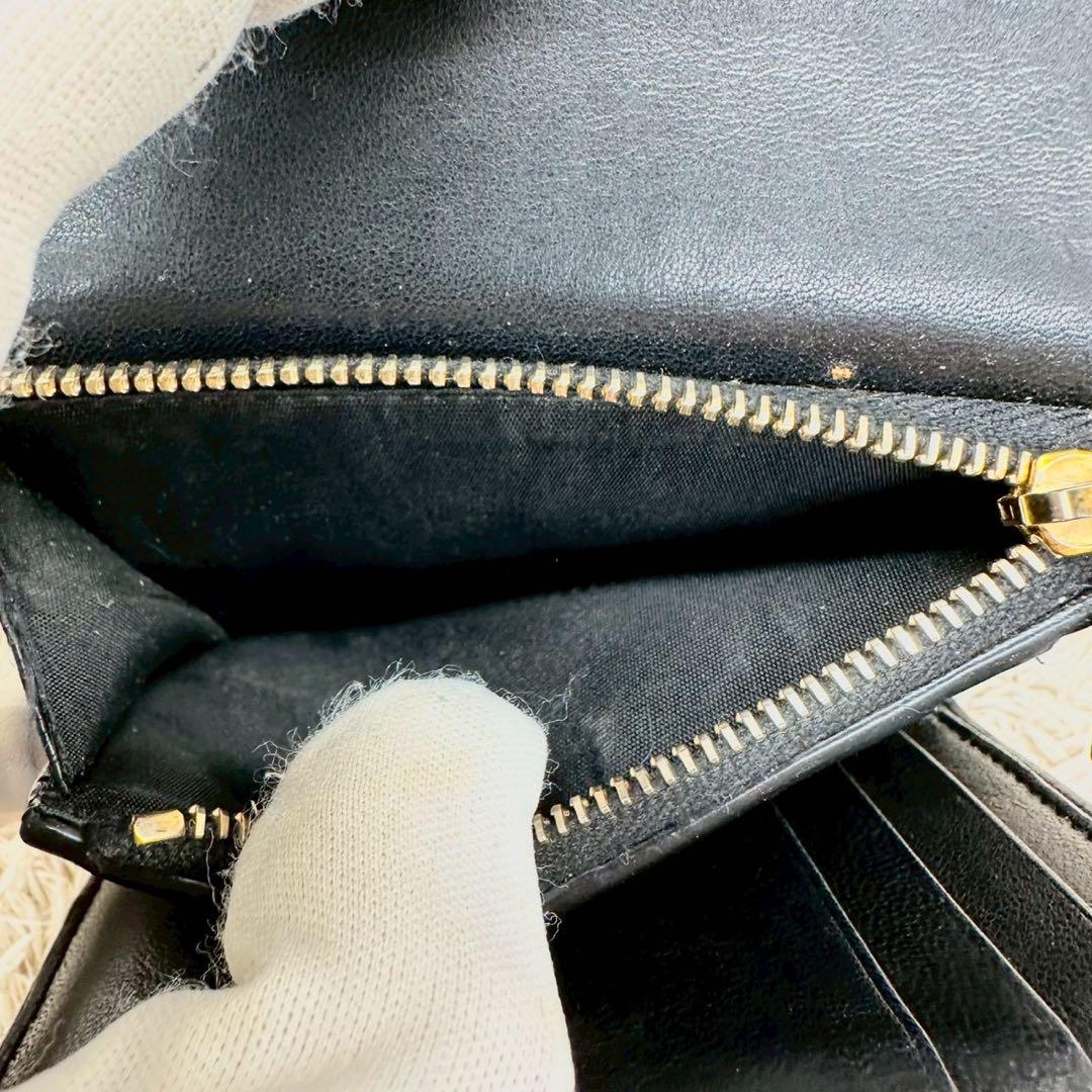 【美品】サンローラン 三つ折財布 ブラック エナメル YSL ゴールドロゴ