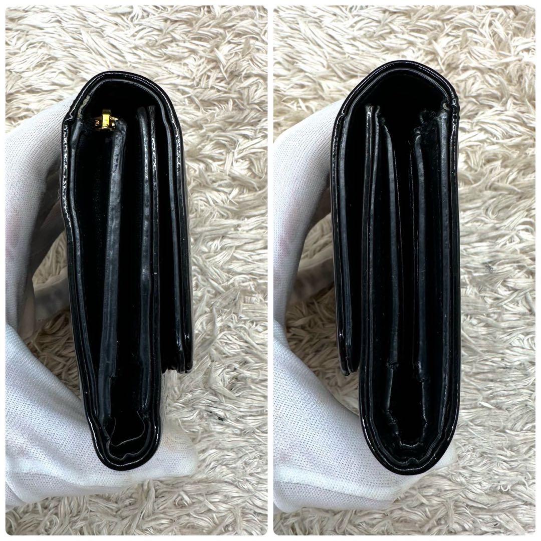 【美品】サンローラン 三つ折財布 ブラック エナメル YSL ゴールドロゴ
