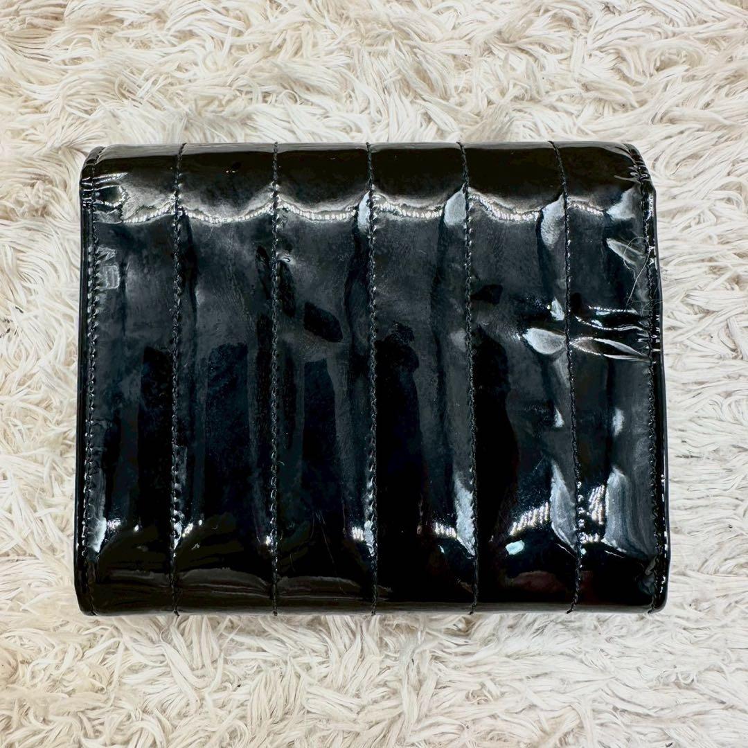 【美品】サンローラン 三つ折財布 ブラック エナメル YSL ゴールドロゴ