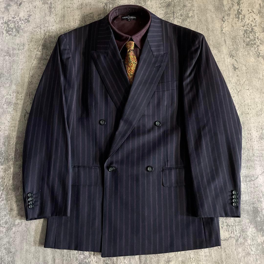 至高 極上ウール ピンクストライプ VERSACE ネクタイ ダブルスーツ XL