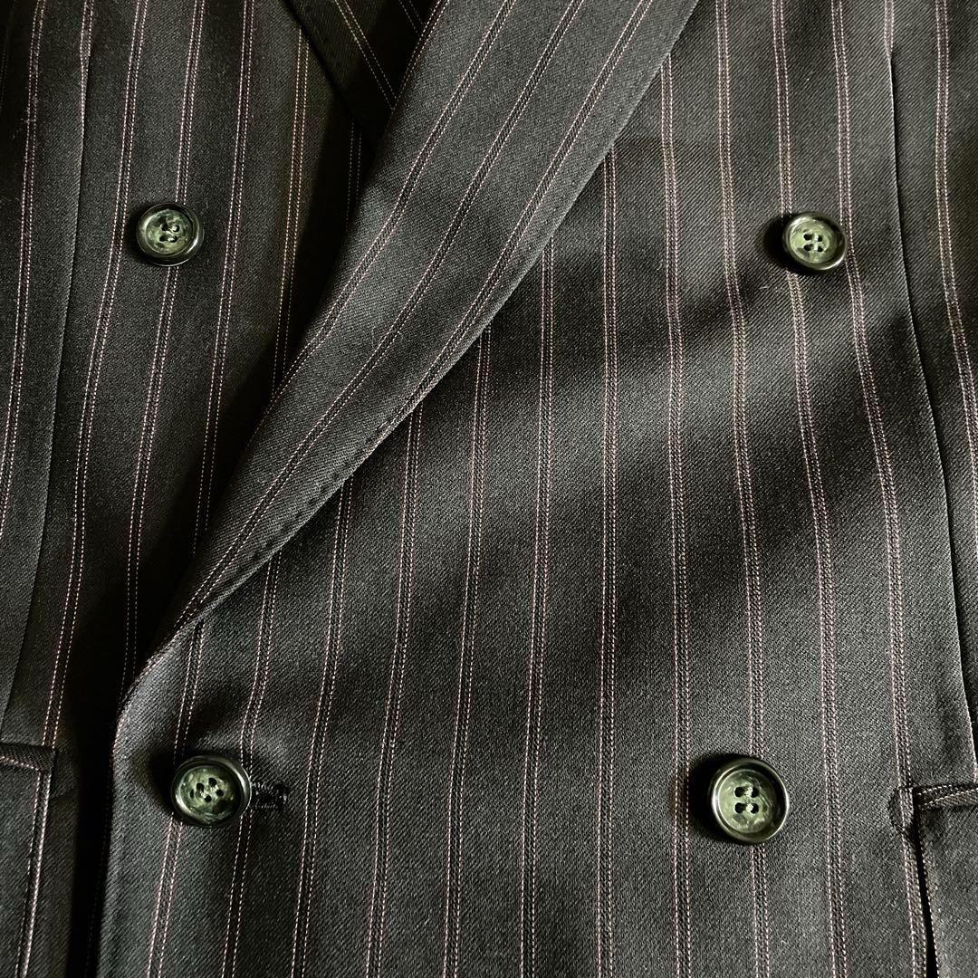 至高 極上ウール ピンクストライプ VERSACE ネクタイ ダブルスーツ XL