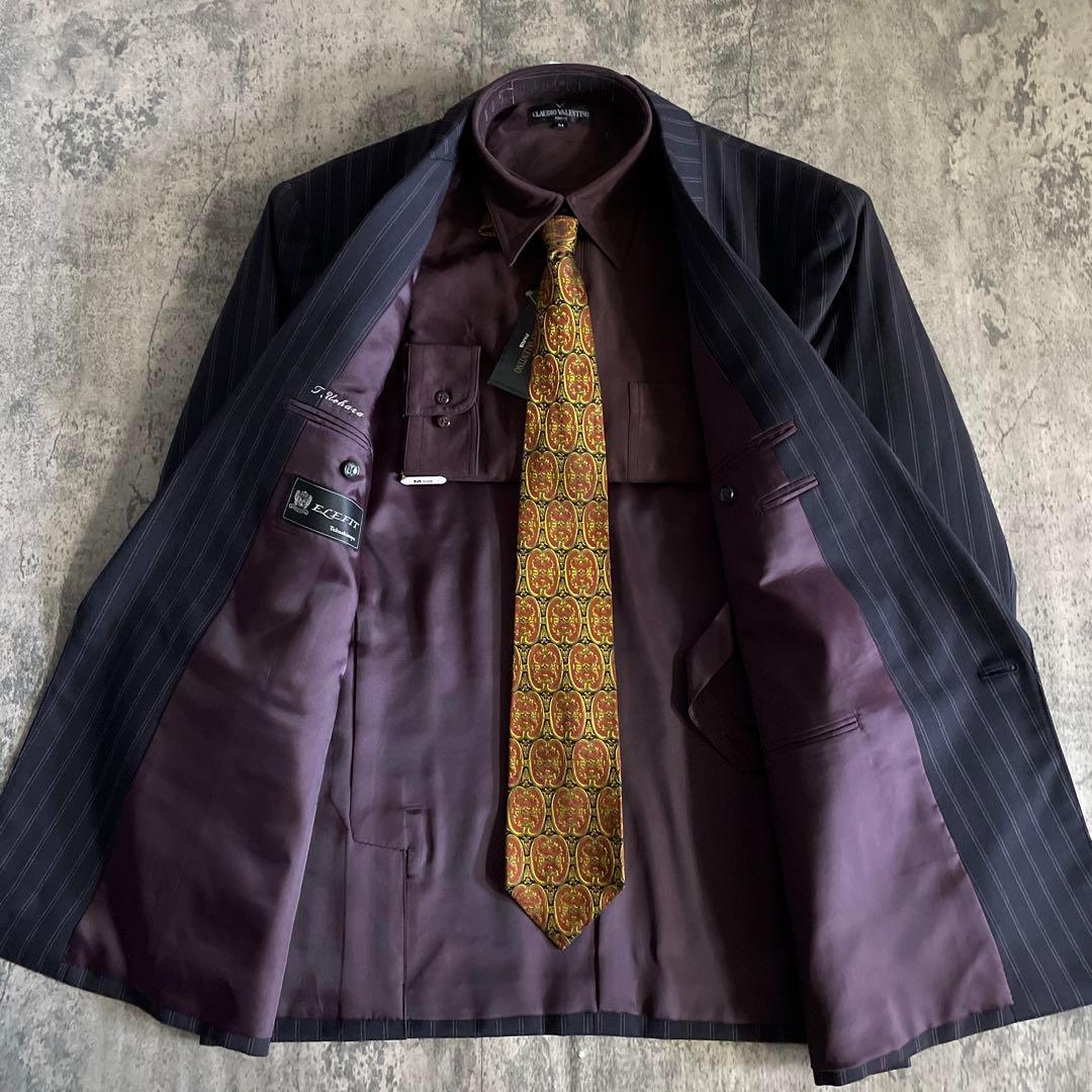 至高 極上ウール ピンクストライプ VERSACE ネクタイ ダブルスーツ XL