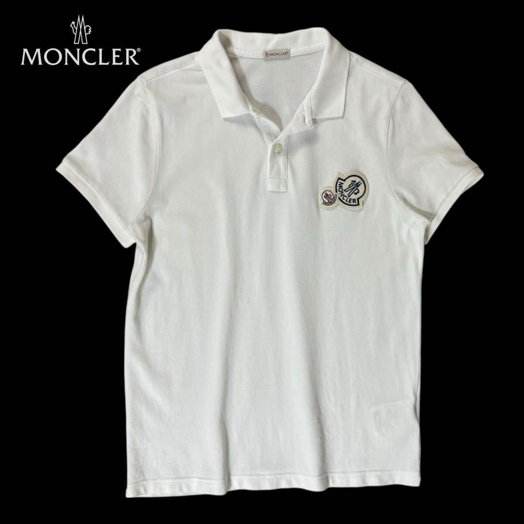【美品】MONCLER 鹿の子 半袖 ポロシャツ ワッペン ホワイト Mサイズ