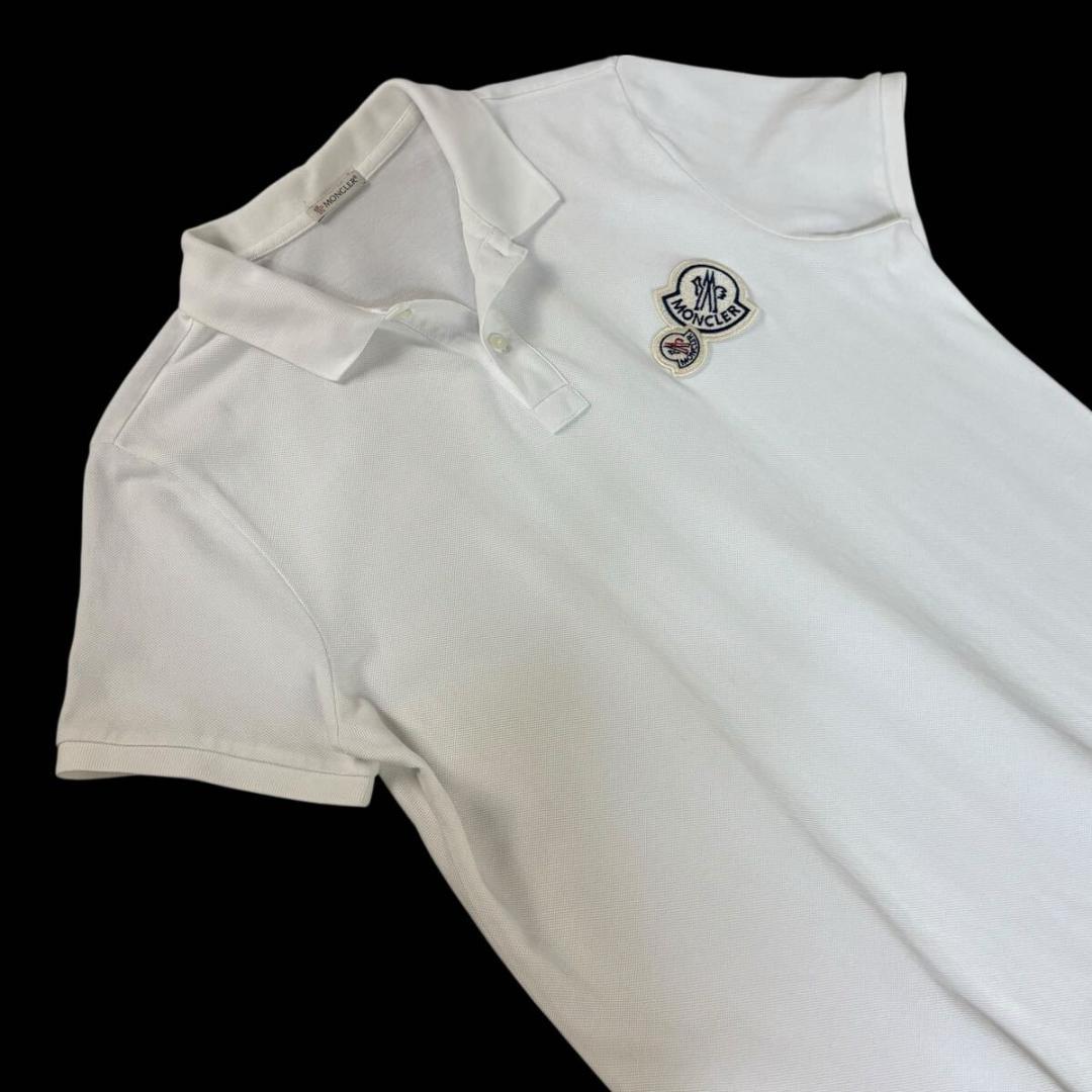 【美品】MONCLER 鹿の子 半袖 ポロシャツ ワッペン ホワイト Mサイズ
