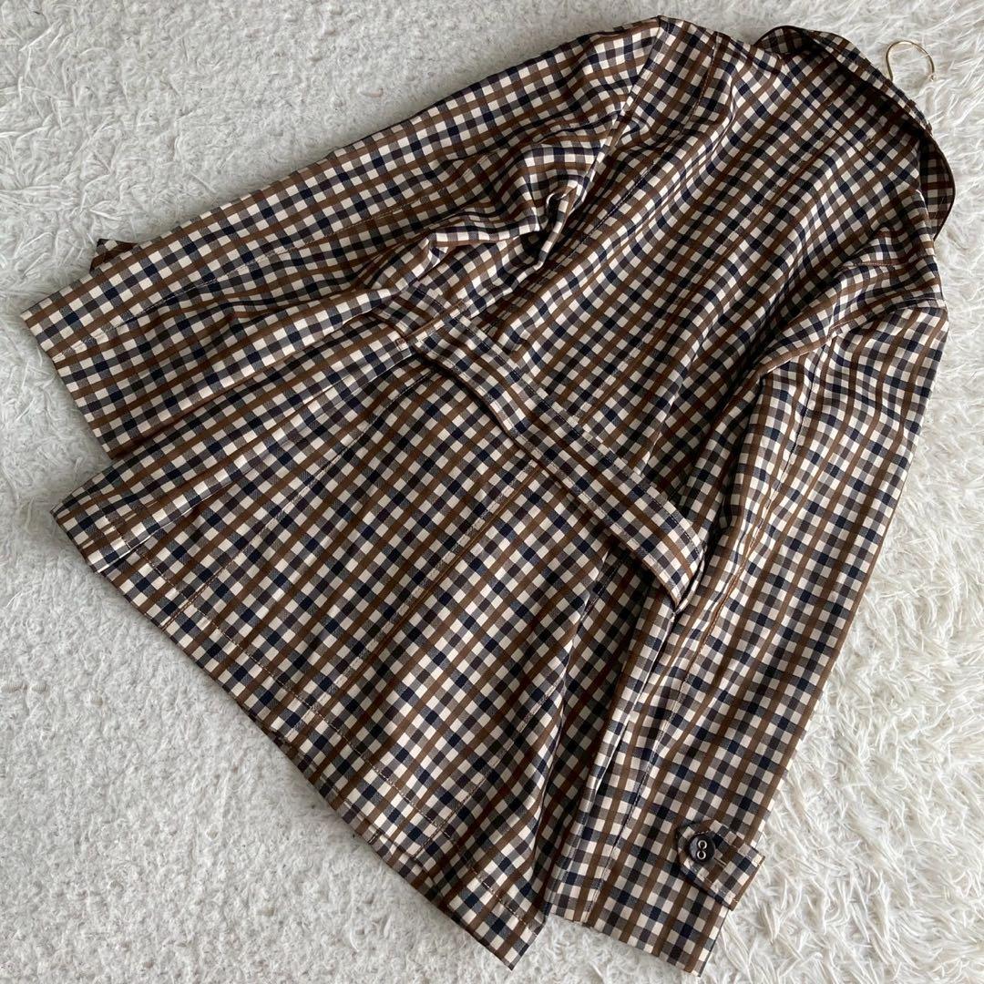 《良品》 Aquascutum チェック柄コート ブラウン 9号 キレイめ