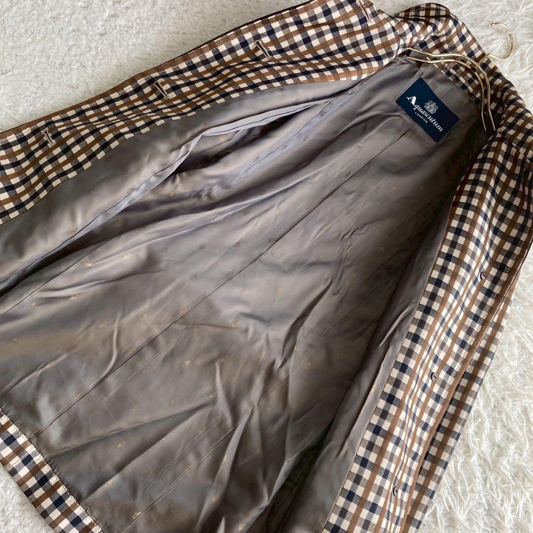 《良品》 Aquascutum チェック柄コート ブラウン 9号 キレイめ