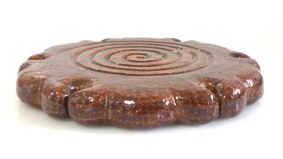 楽焼 飴釉 雪輪瓦 大炉用 川崎和楽作 茶道具 紙箱付 L168