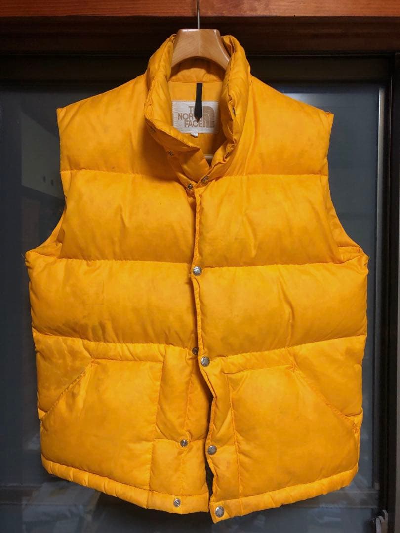 70S 80S　NORTH FACE　茶タグ　ダウンベスト　イエロー　ビンテージ