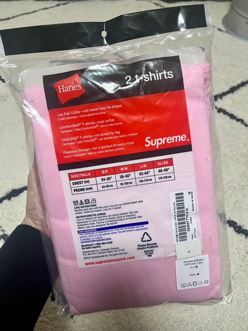 supreme ×Hanes コラボTシャツセット（白/ピンク）