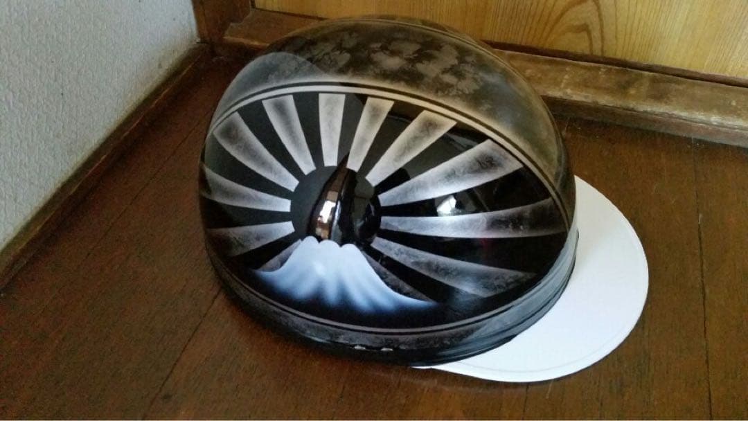 黒銀 ラップ塗装 富士日章 コルク半 ヘルメット 三段シート BEET カバー