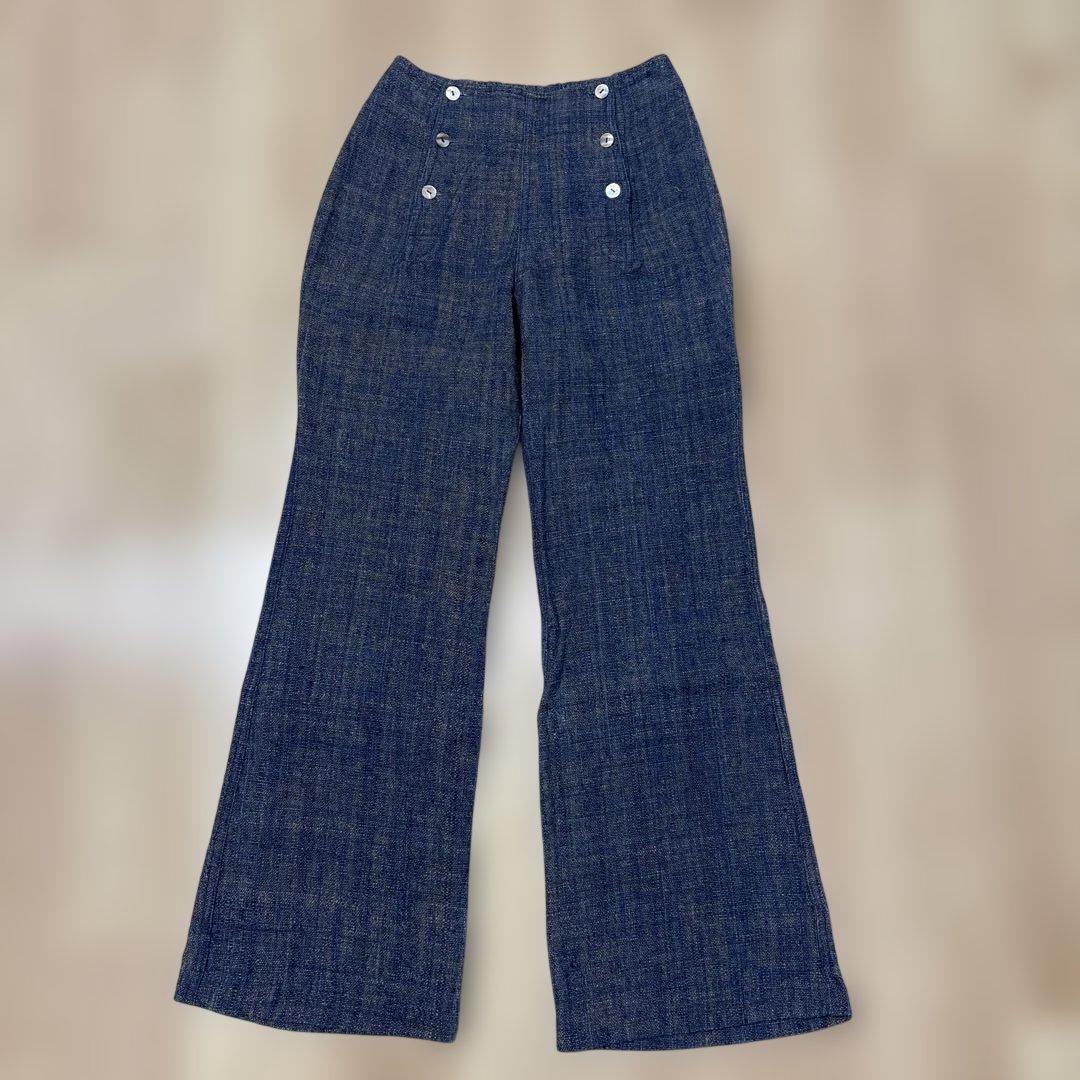 うさとの服 前ボタン パンツ　フレア　ネイビー