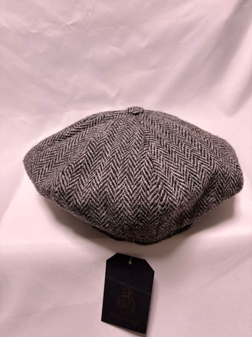 新品　別注ハリスツイード　ハンナハッツ　キャスケット帽　ヘリンボーン