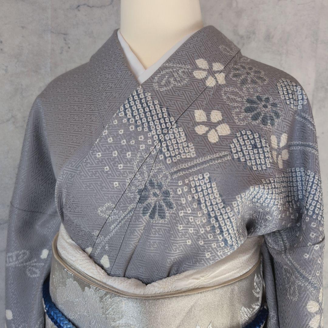 訪問着　フルセット　着物　正絹　絞り　トールサイズ　薄紫　花　C1