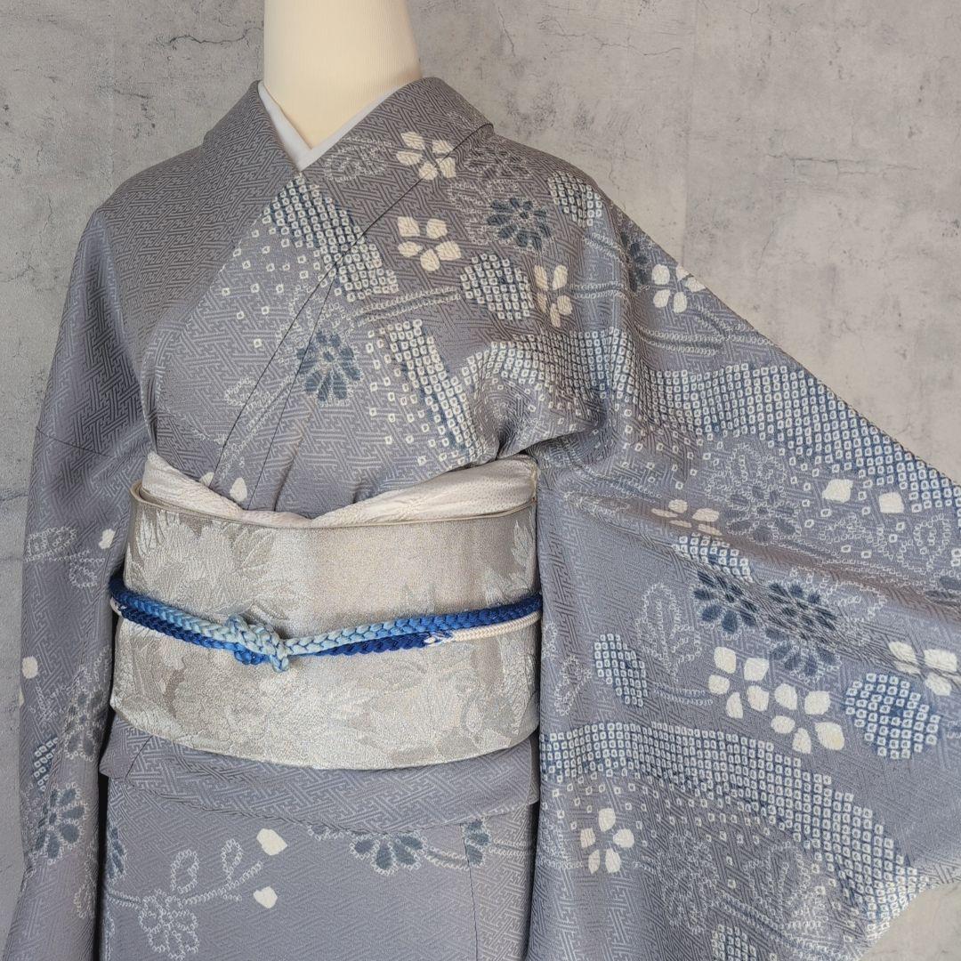 訪問着　フルセット　着物　正絹　絞り　トールサイズ　薄紫　花　C1