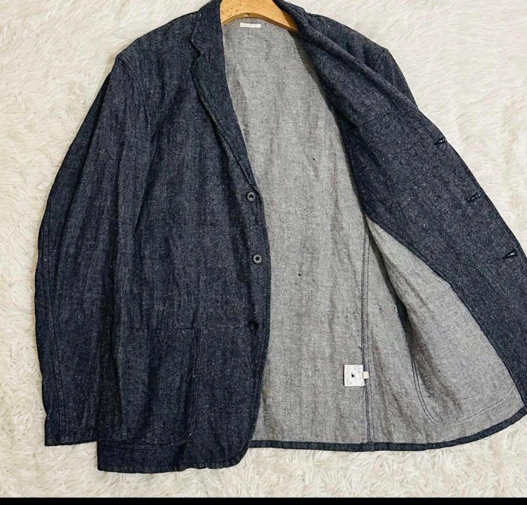 美品 コモリ テーラードジャケット ウールリネン シャツ デニム調 インディゴ