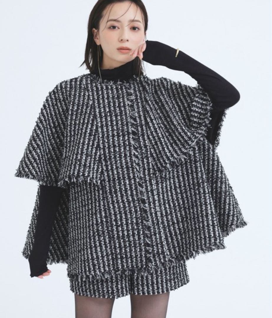 コート アウター ツイードケープジャケット レディース