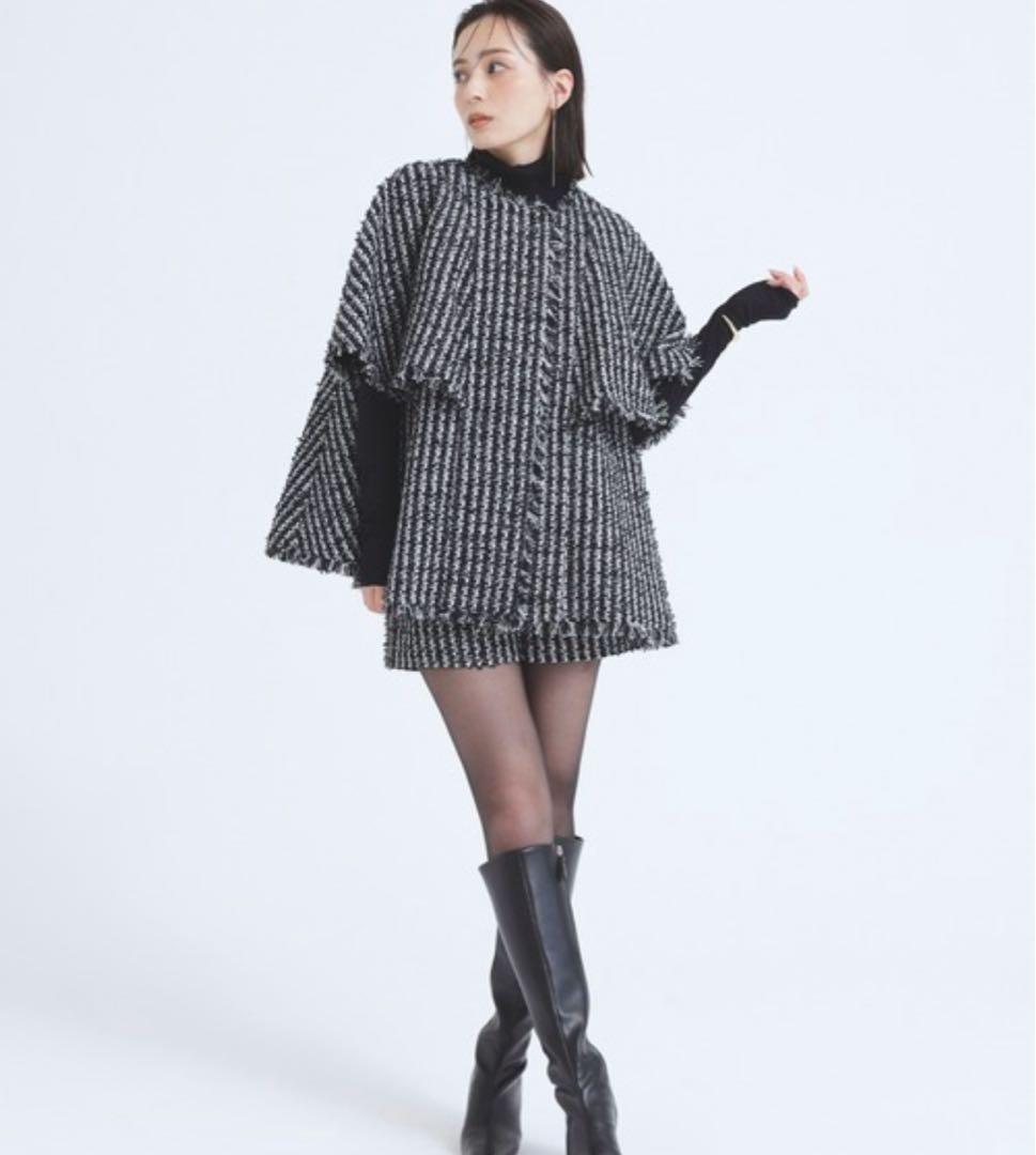 コート アウター ツイードケープジャケット レディース