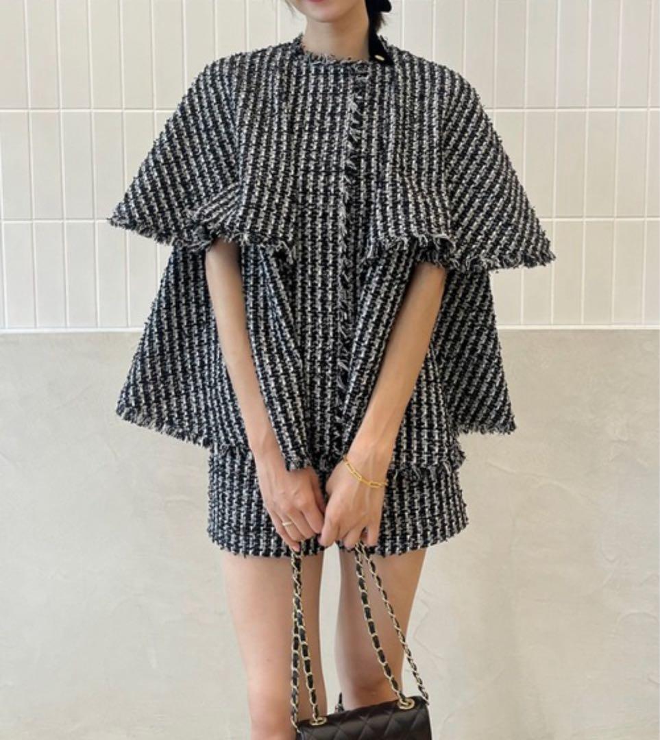 コート アウター ツイードケープジャケット レディース