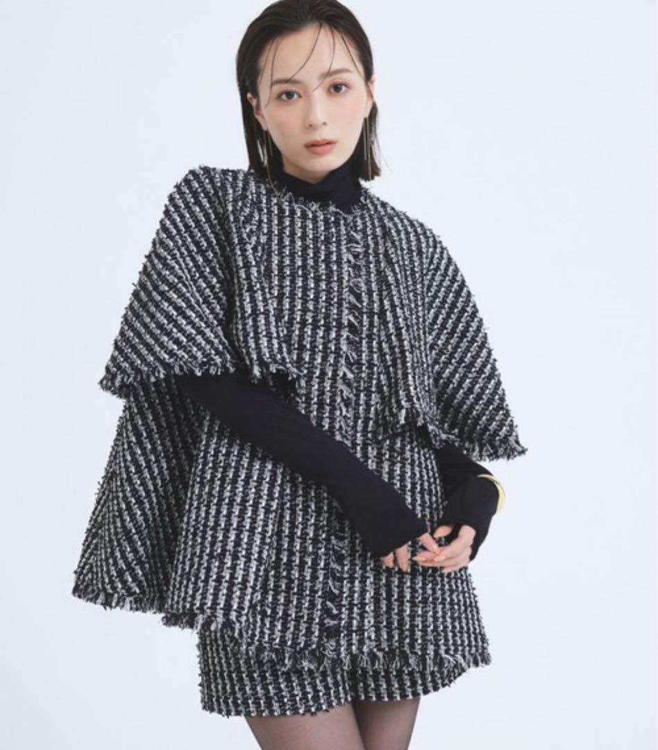 コート アウター ツイードケープジャケット レディース