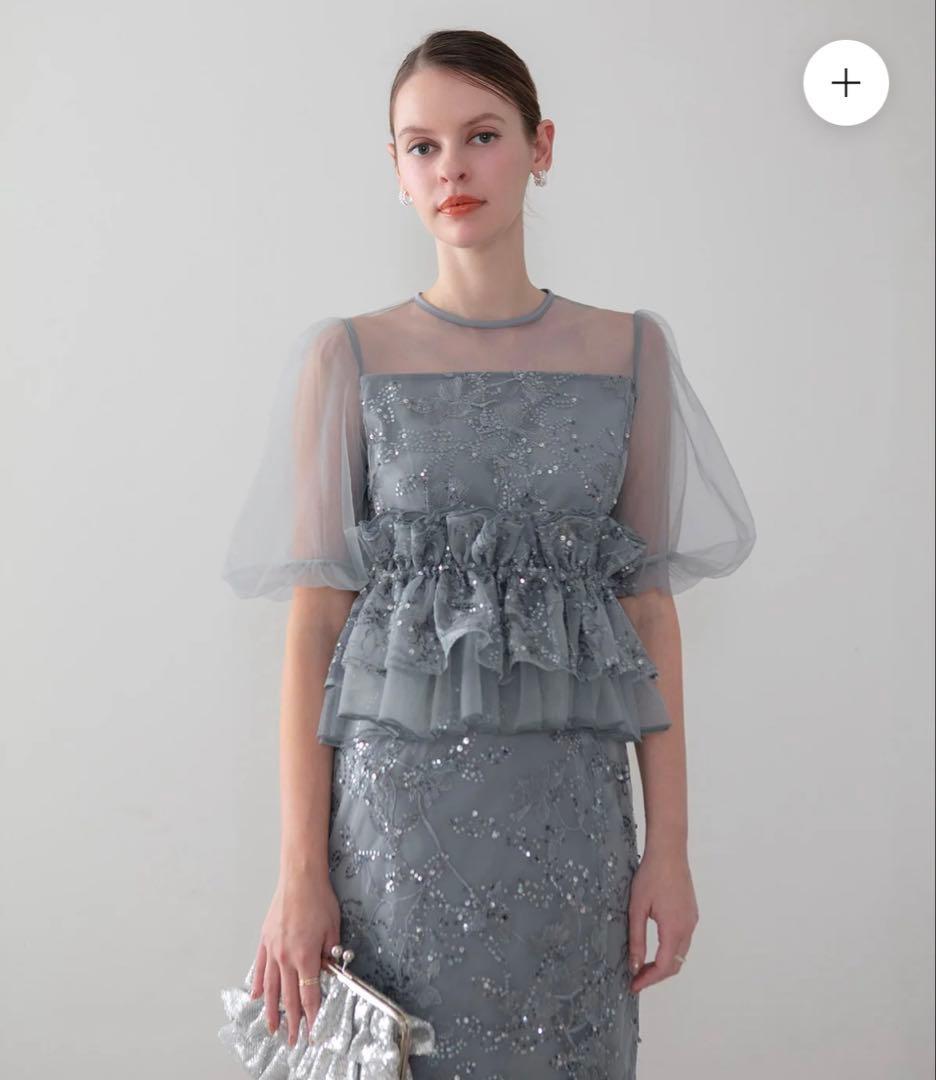 Leja 3WAYチュールラッフルフラワースパンコールIラインワンピースドレス