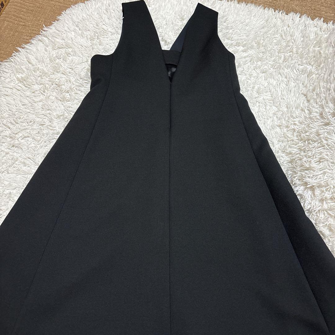 Maglie for white 黒 Vネック ワンピース Aライン 裏地付17