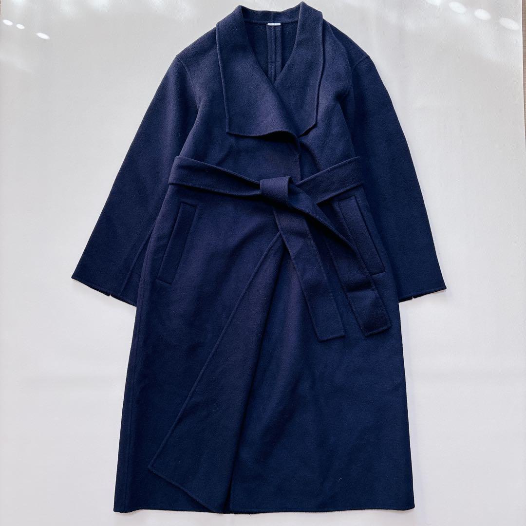 SNIDEL スナイデル シャルムビッグカラーロングコート リバーコート 紺