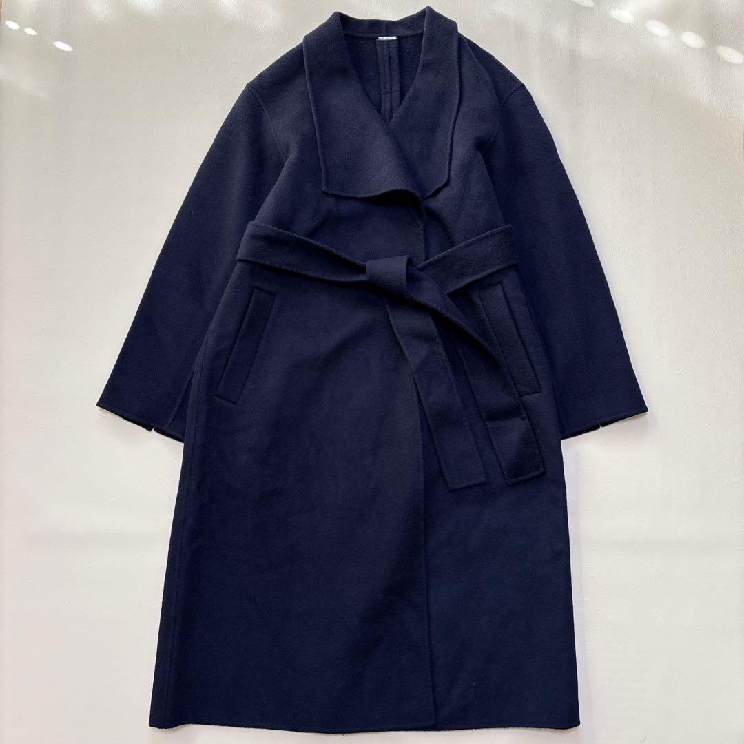 SNIDEL スナイデル シャルムビッグカラーロングコート リバーコート 紺