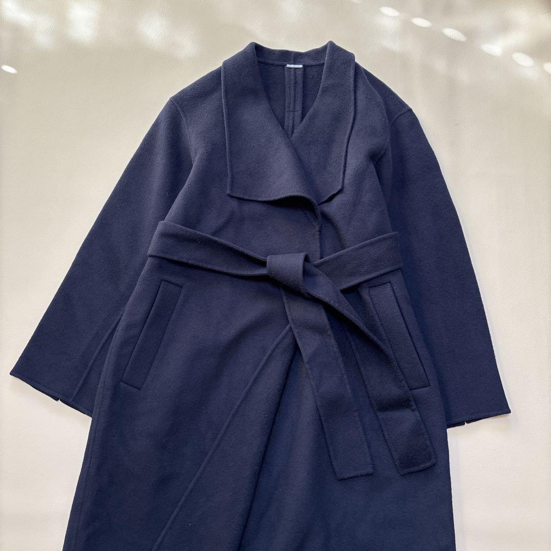 SNIDEL スナイデル シャルムビッグカラーロングコート リバーコート 紺