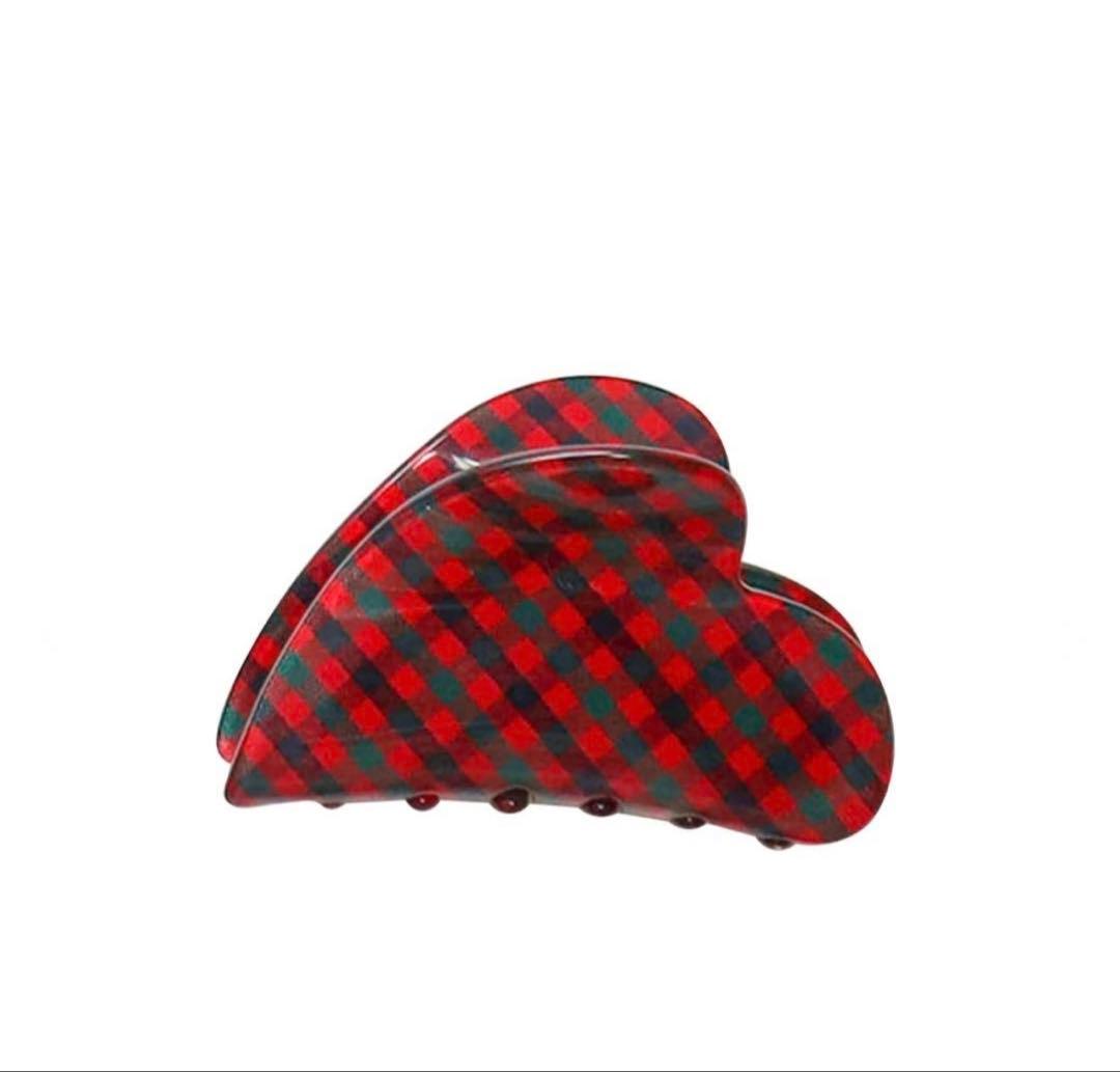 ファミリア 赤チェック ヘアクリップ ハート型　ヘアアクセサリー