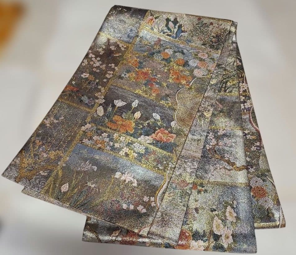 御袋帯 花歳詩季 西陣あさぎ 分析通知書あり