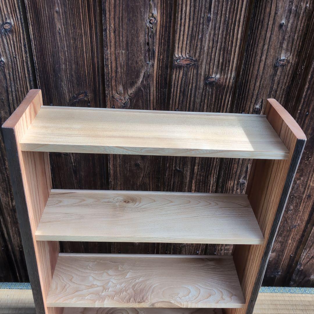 古材リメイク　欅と栗の文庫本ラック３段　オープンシェルフ　無垢の家具
