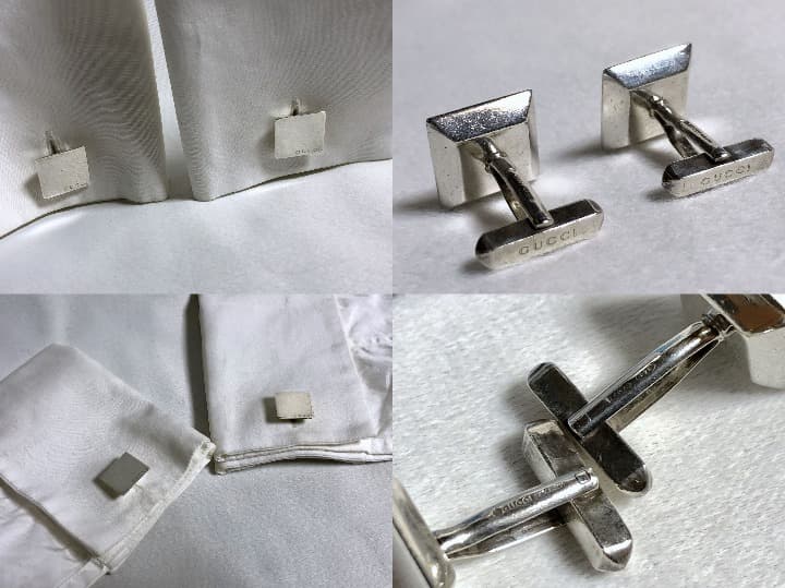 正規 グッチ ヴィンテージ ロゴ文字 スクエアカフス SV925 アイコンボタン