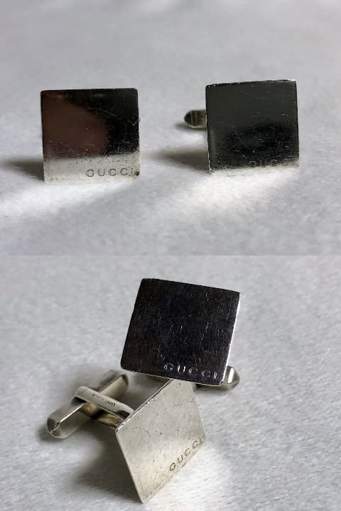 正規 グッチ ヴィンテージ ロゴ文字 スクエアカフス SV925 アイコンボタン