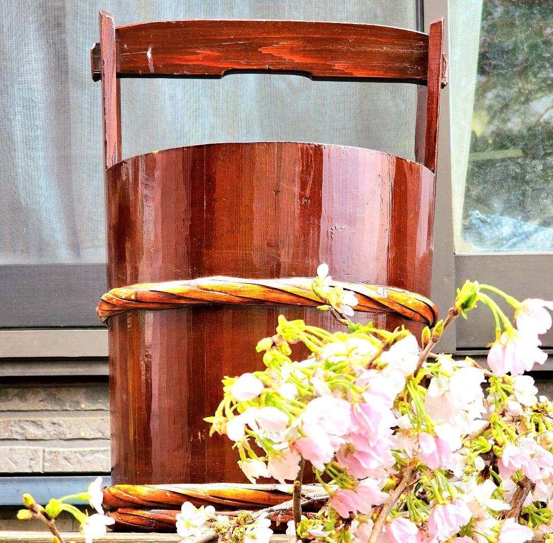 【昭和レトロ】古道具/天然木漆塗りの桶(特大)